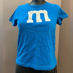 Spirit Halloween M&Ms Brand Blue M&M Glitter T Shirt Halloween Costume Women’s M